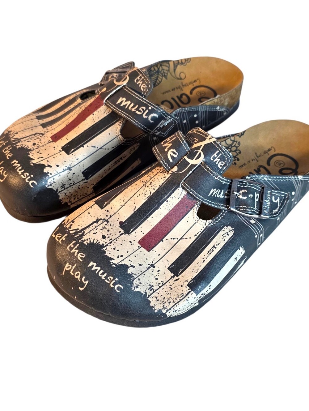Calceo Piano Print Slip On Clog Style Birk Vibes Buckel Sandal EU 39 US 8.5-9